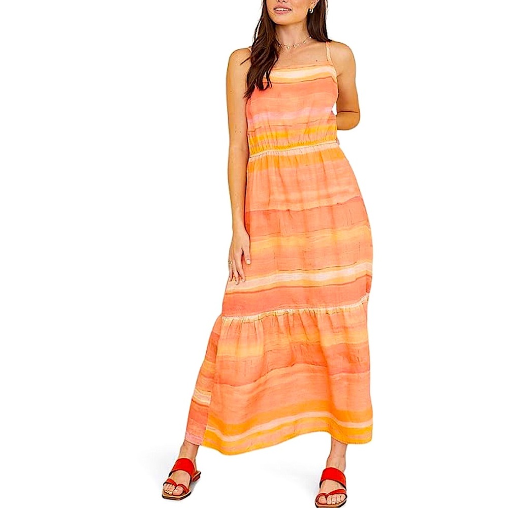 CLOTH & STONE Linen Striped Orange Maxi Dress
